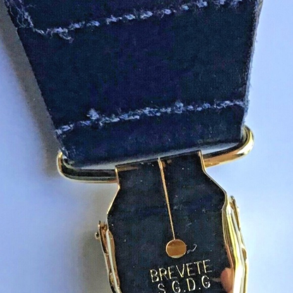 IBEX suspenders braces, Burgundy,gray & navy stripe fabric, brass tabs England - Picture 5 of 6